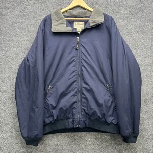 L.L. Bean Warm-Up Jacket Men's XL Tall Navy Blue Fleece Lined Bomber Full Zip